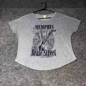 Sunshirt Graphic Tee Women L Gray Excellent Memphis Beale Street Rock Rhinestone
